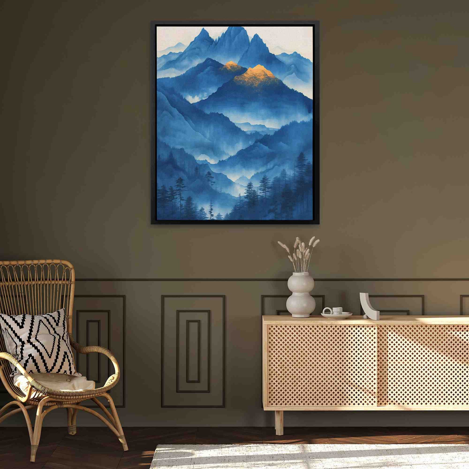 Crystal Cascade - Mountain Wall Art in Black Frame