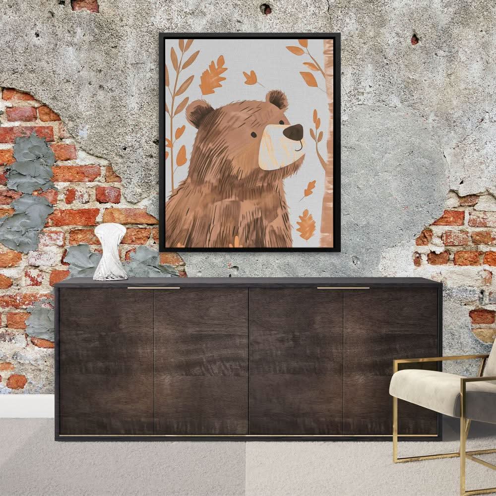 Curious Bear - Modern Beige Canvas Wall Art