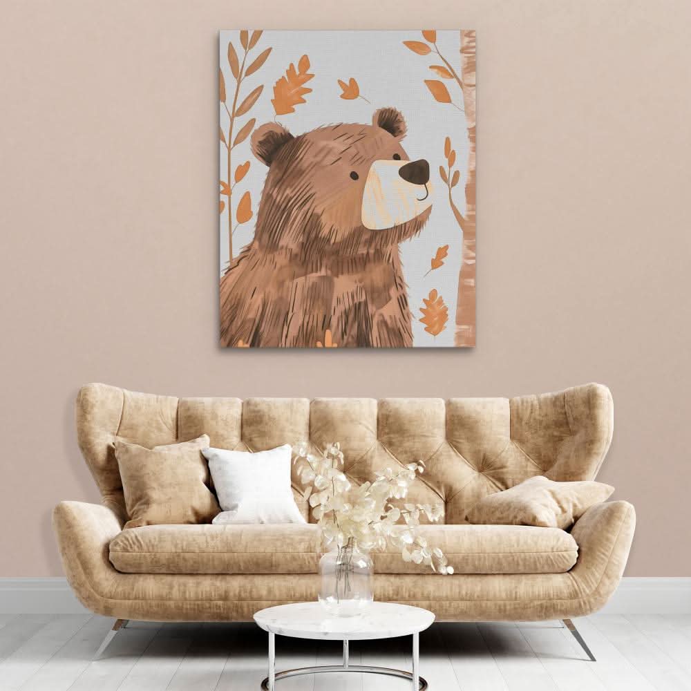 Curious Bear - Beige Wall Art for Nursery