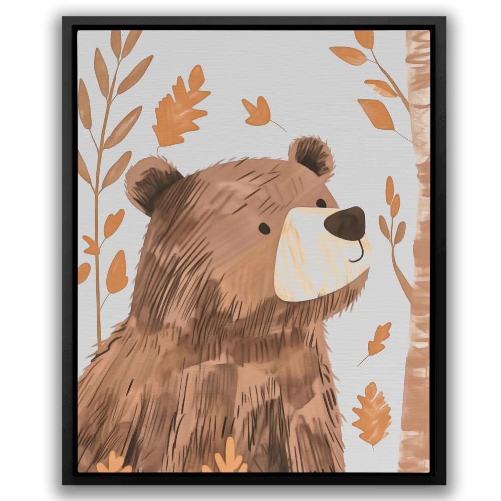 Curious Bear - Modern Wall Art in Black Frame