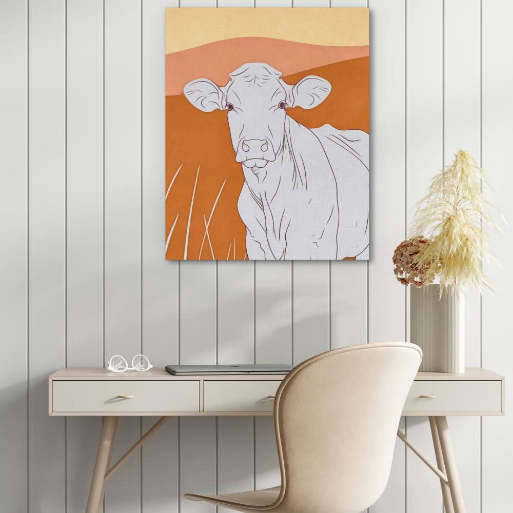 Curious Cow - Beige Animals Canvas Print