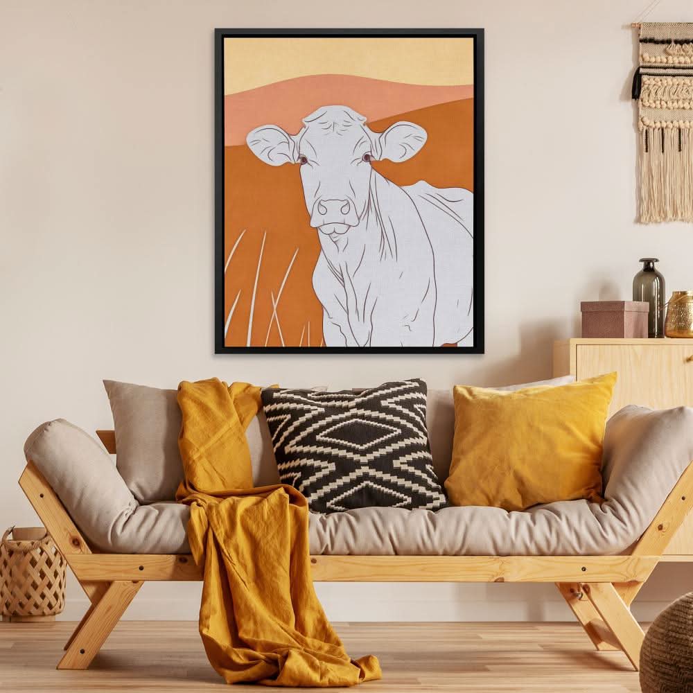 Curious Cow - Beige Wall Art