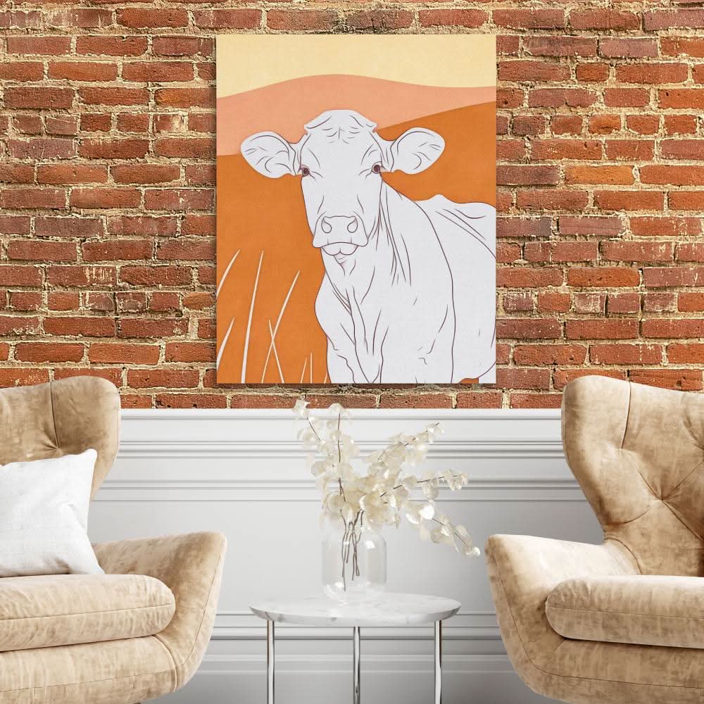 Curious Cow - Beige Canvas Wall Art