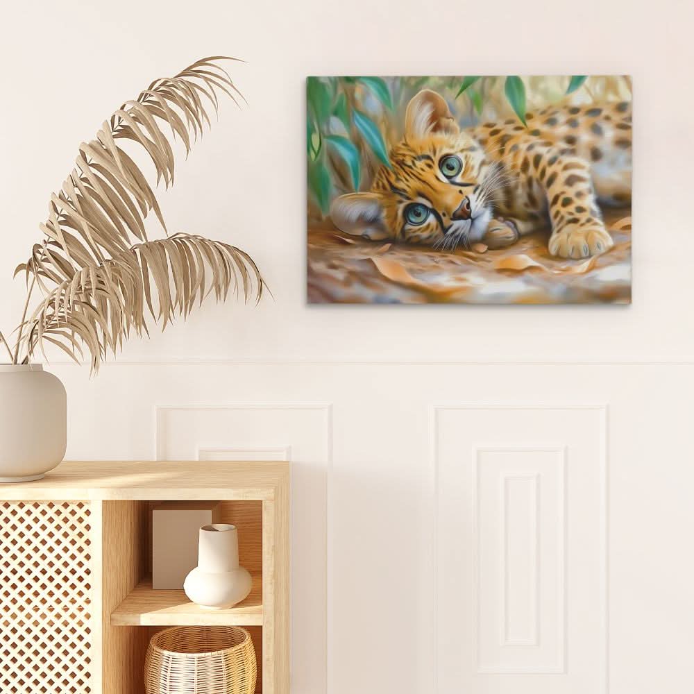 Curious Leopard Cub - Big Cat Wall Art in Black Frame