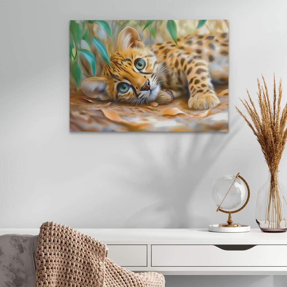 Curious Leopard Cub - Brown Wall Art for Hallway