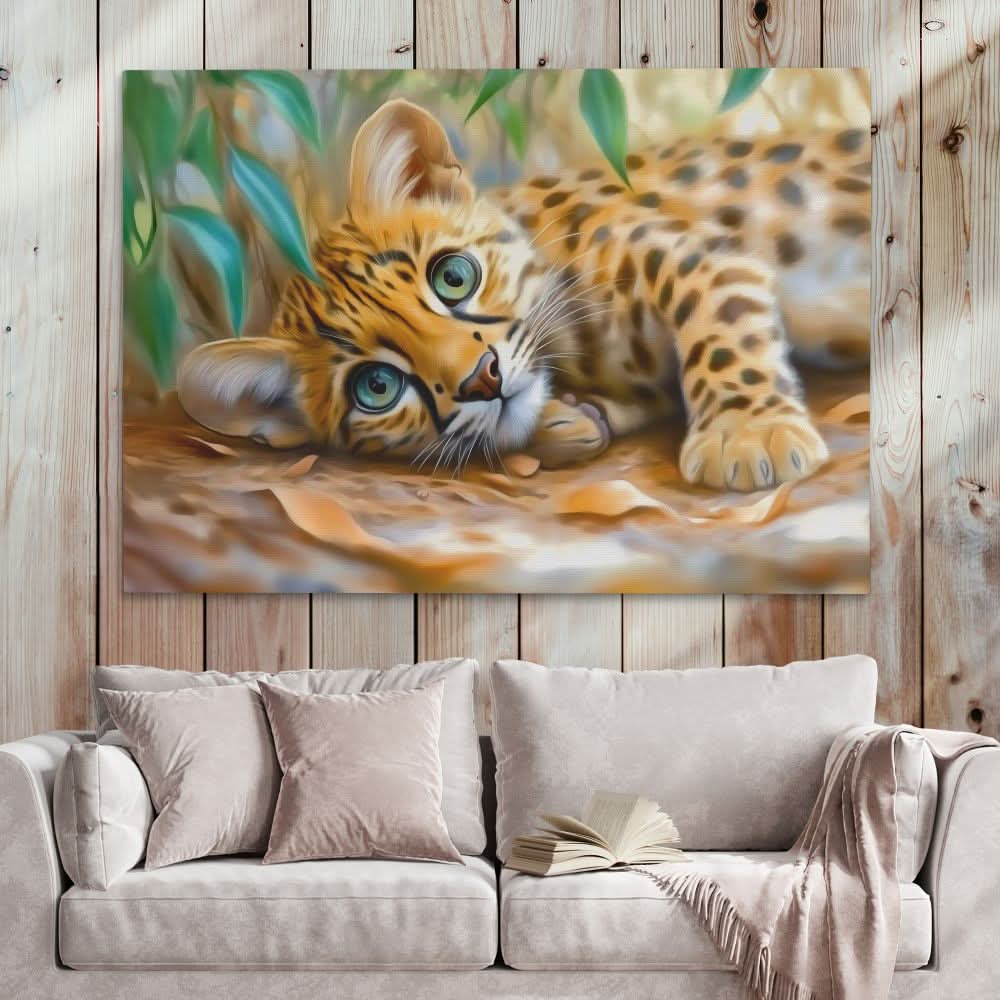 Curious Leopard Cub - Brown Big Cat Canvas Print