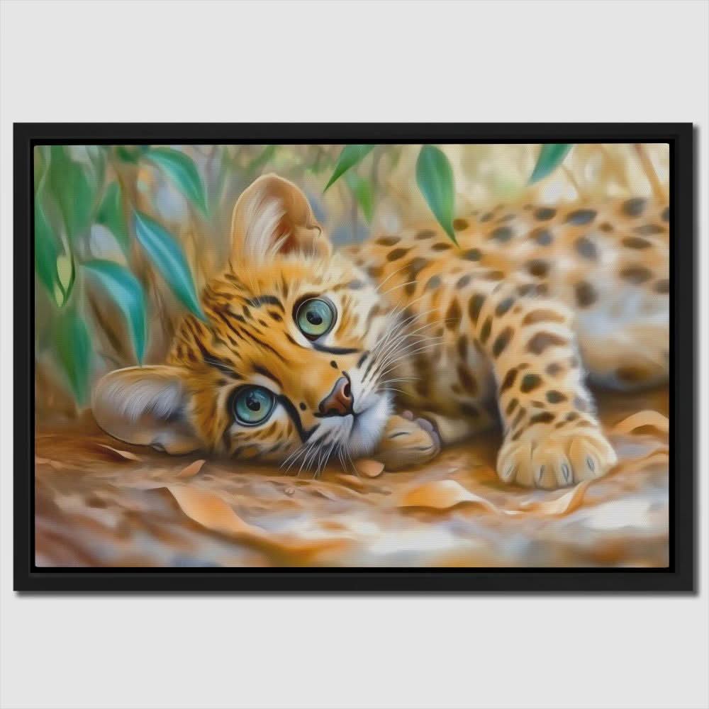 Curious Leopard Cub - Brown Canvas Wall Art