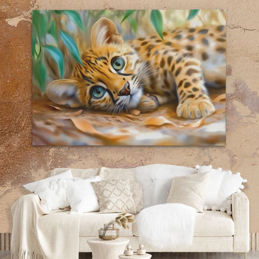 Curious Leopard Cub - Wall Art in Black Frame