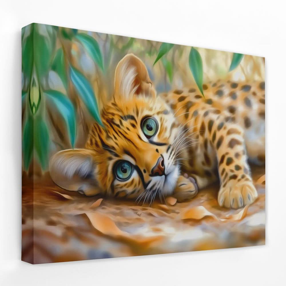 Curious Leopard Cub - Animals Canvas Wall Art