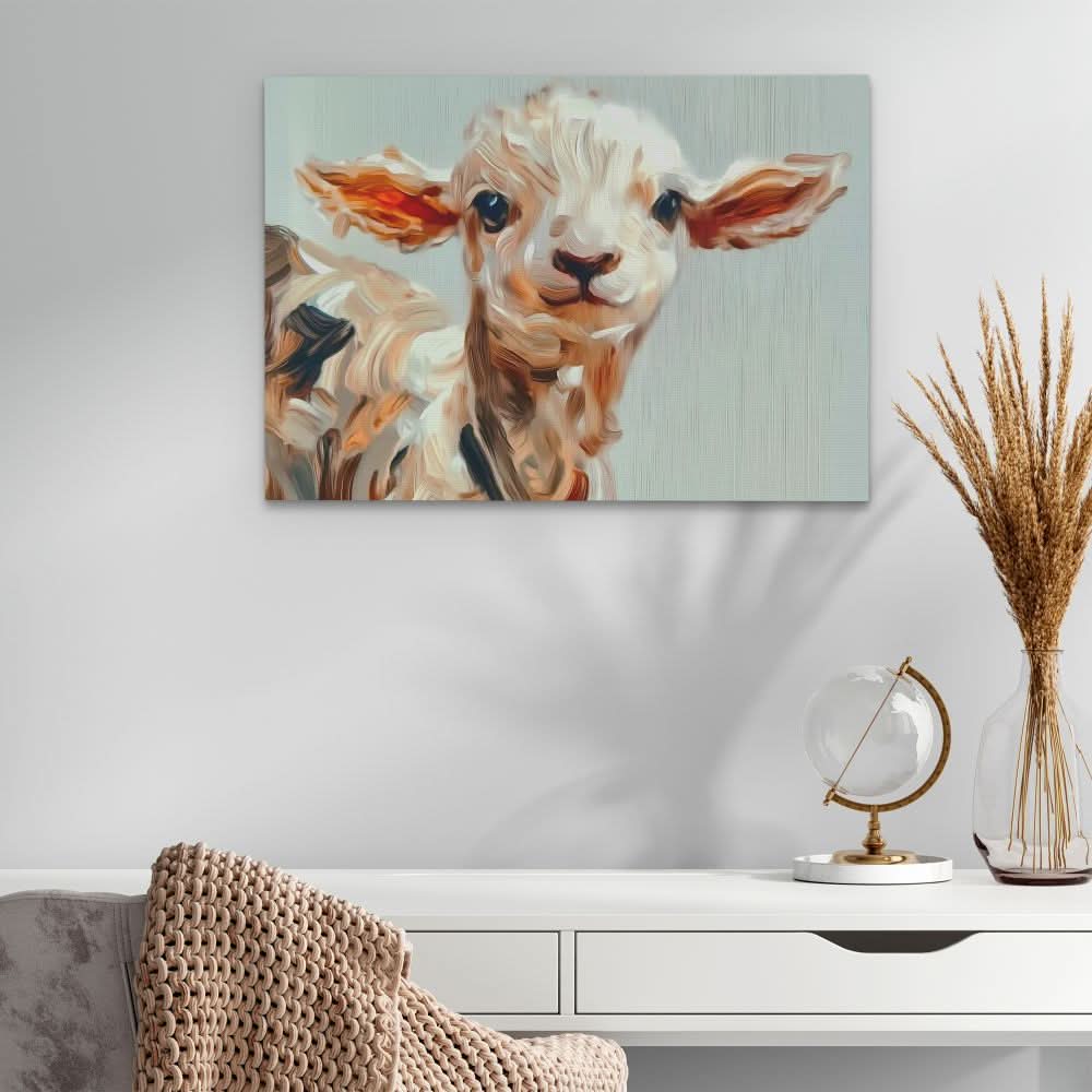 Cute Lamb Close-Up - Earth Tones Canvas Wall Art