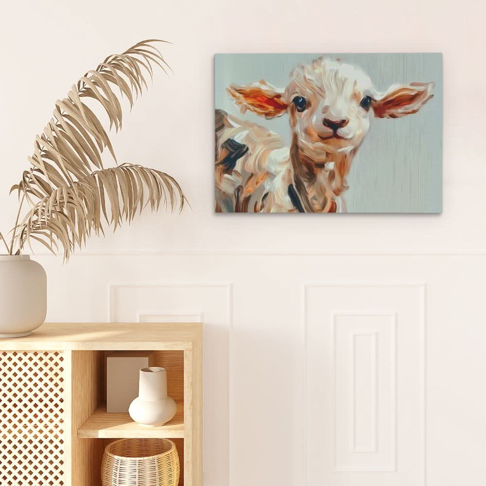 Cute Lamb Close-Up - Baby Animal Wall Art in Black Frame