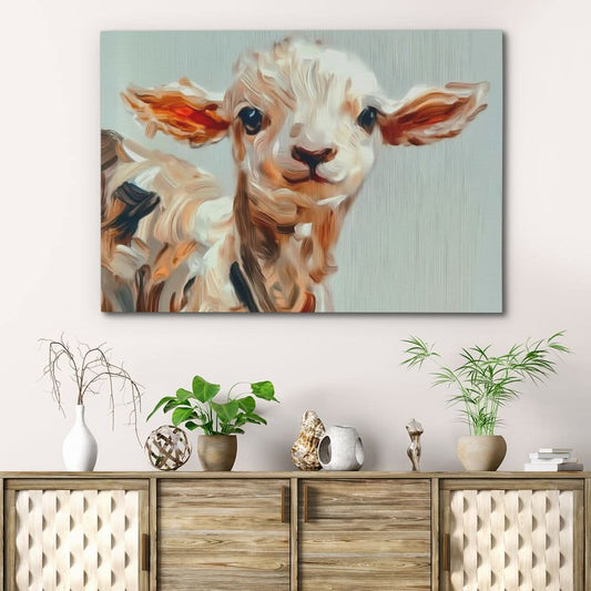 Cute Lamb Close-Up - Wall Art in Black Frame