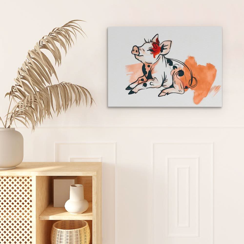 Cute Piggy - Orange Farmhouse Canvas Print