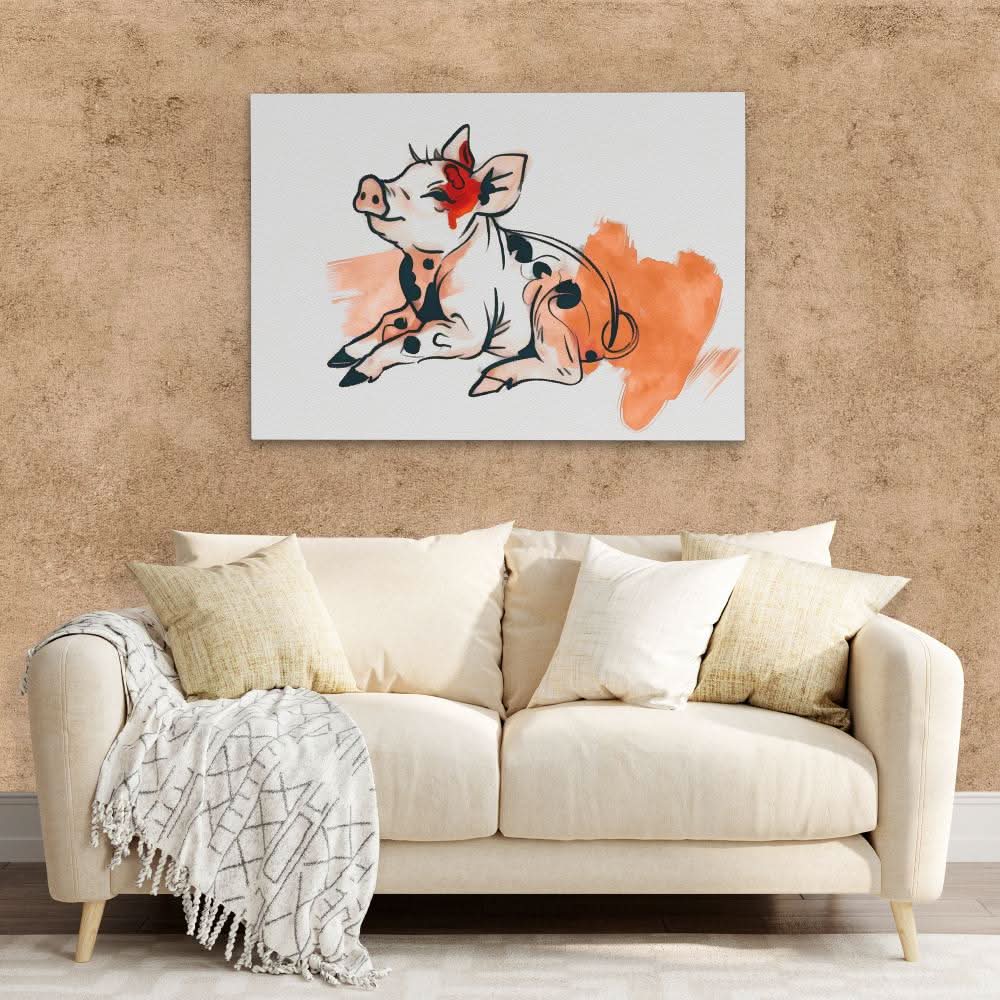 Cute Piggy - Farmhouse Wall Art in Black Frame