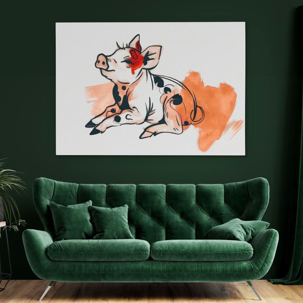 Cute Piggy - Orange Wall Art