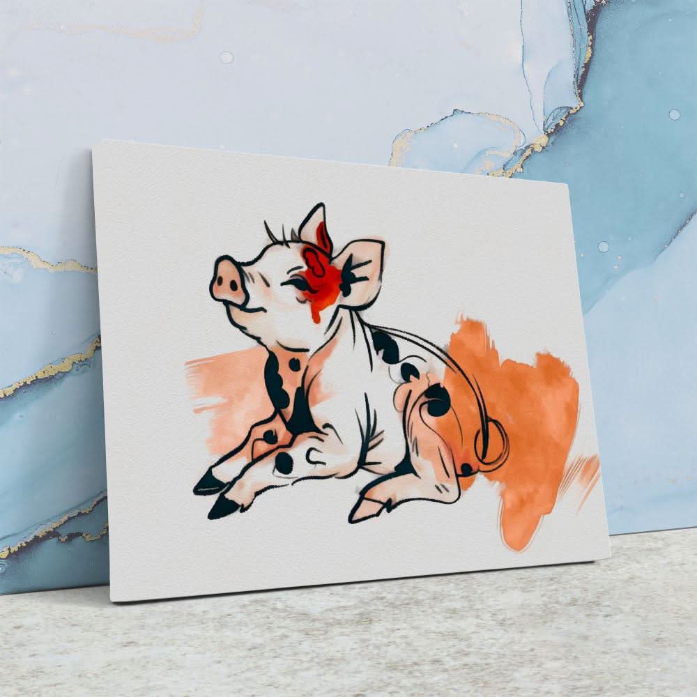Cute Piggy - Wall Art in Black Frame
