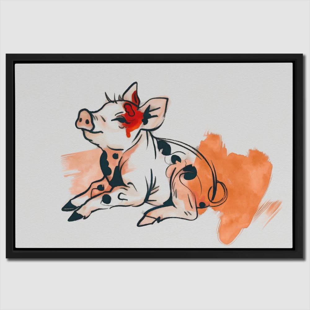Cute Piggy - Orange Canvas Wall Art