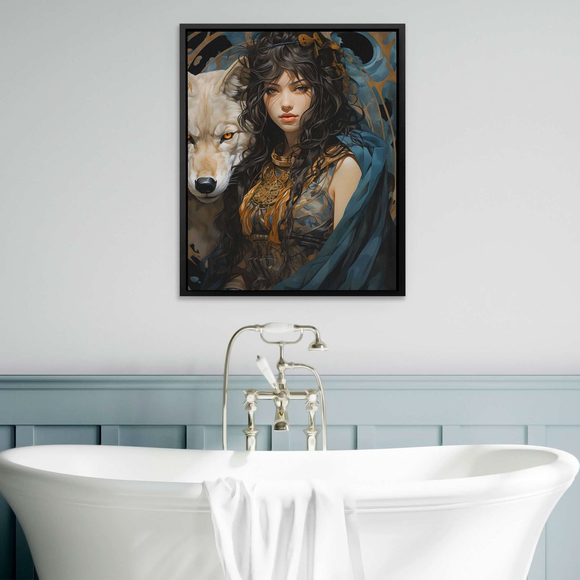 Cyan Canine - Fantasy Wall Art in Black Frame