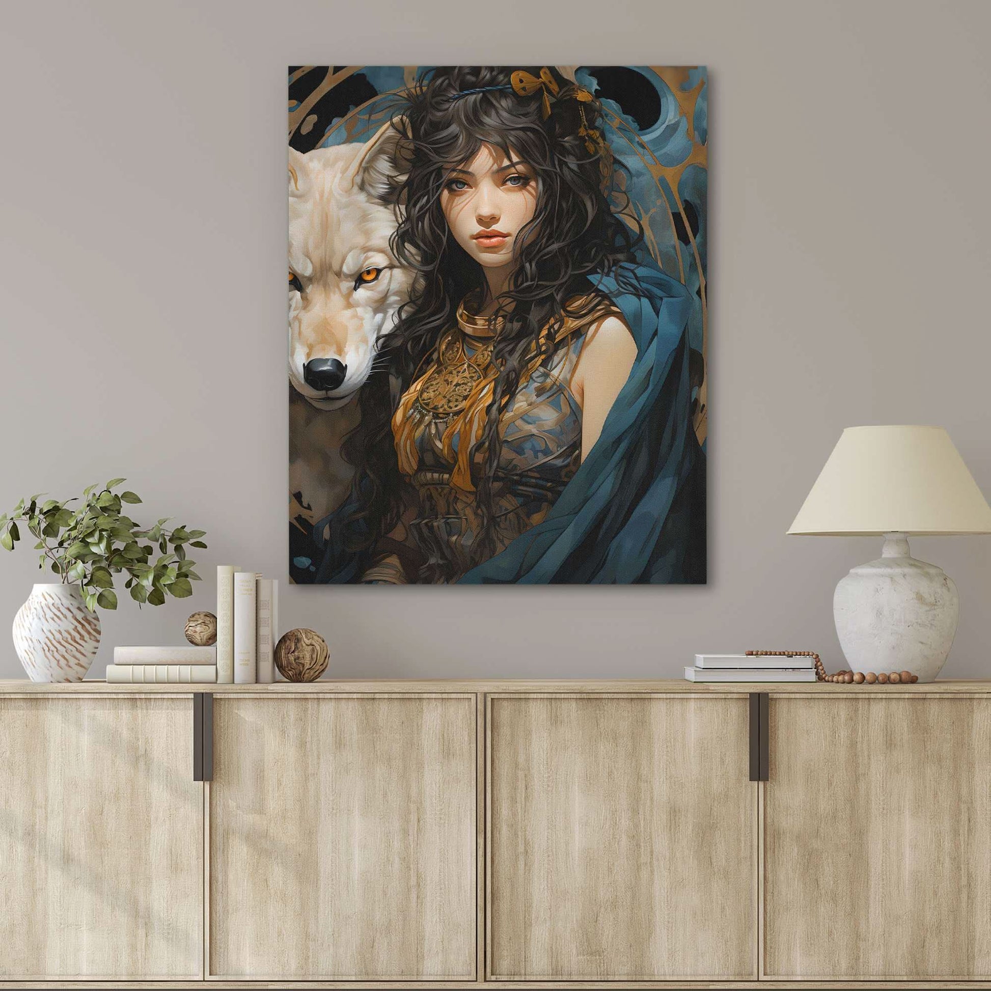 Cyan Canine - Black Wolf Canvas Print