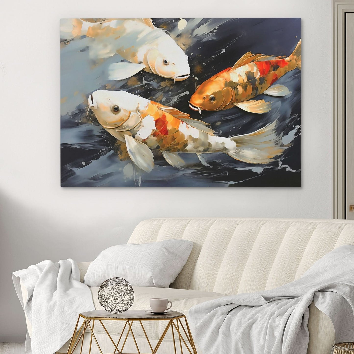Dancing Koi - Wall Art in Black Frame