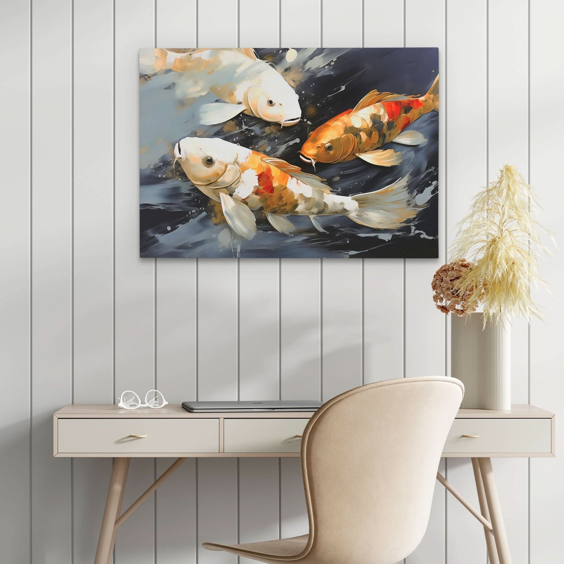 Dancing Koi - Orange Canvas Wall Art