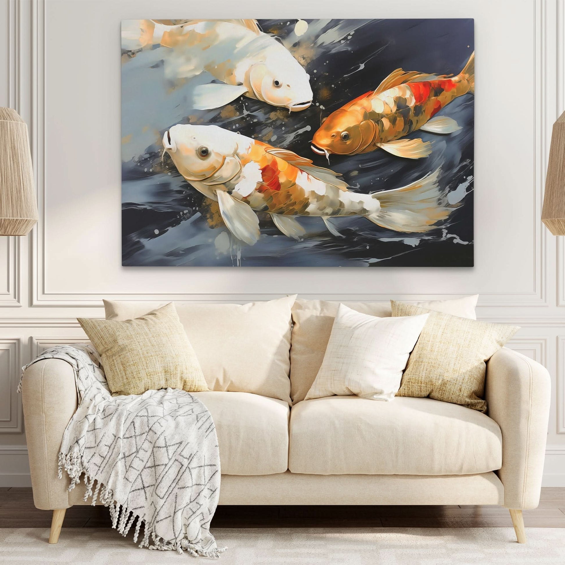 Dancing Koi - Horizontal Wall Art in Black Frame
