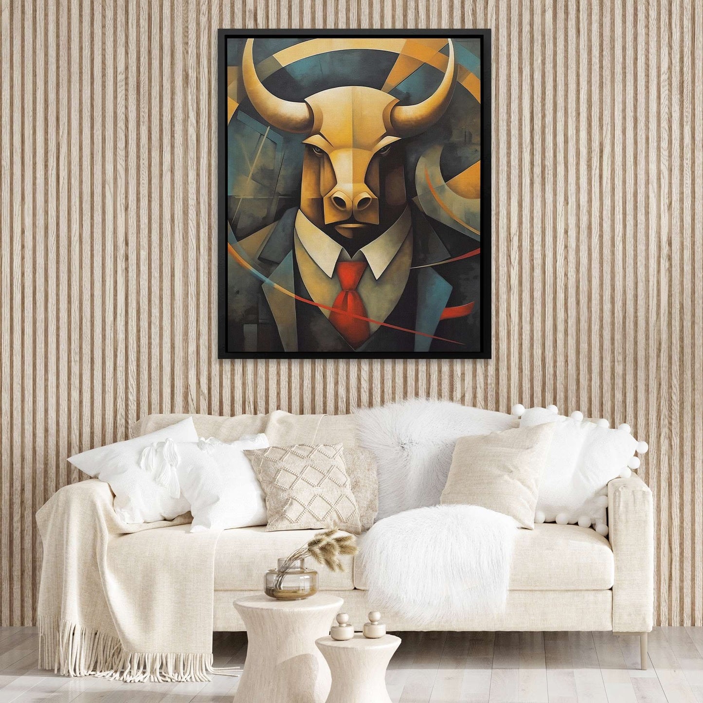 Dapper Bull - Beige Wall Art