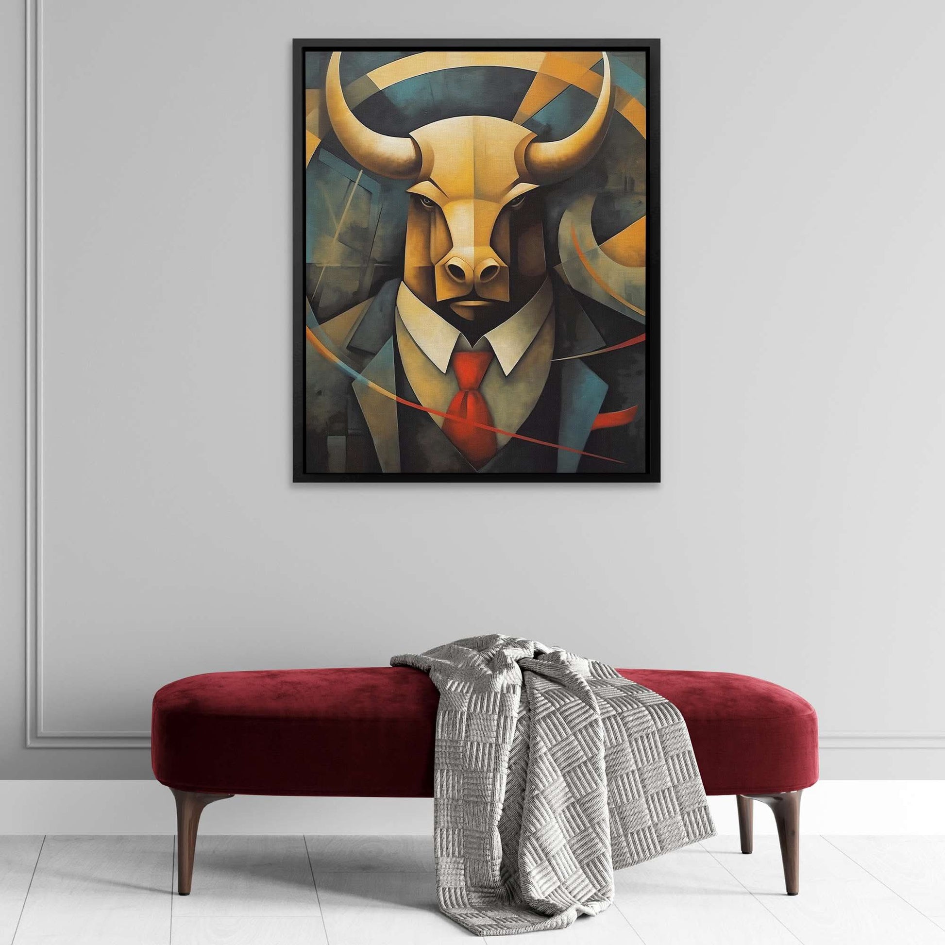 Dapper Bull - Bull Wall Art in Black Frame