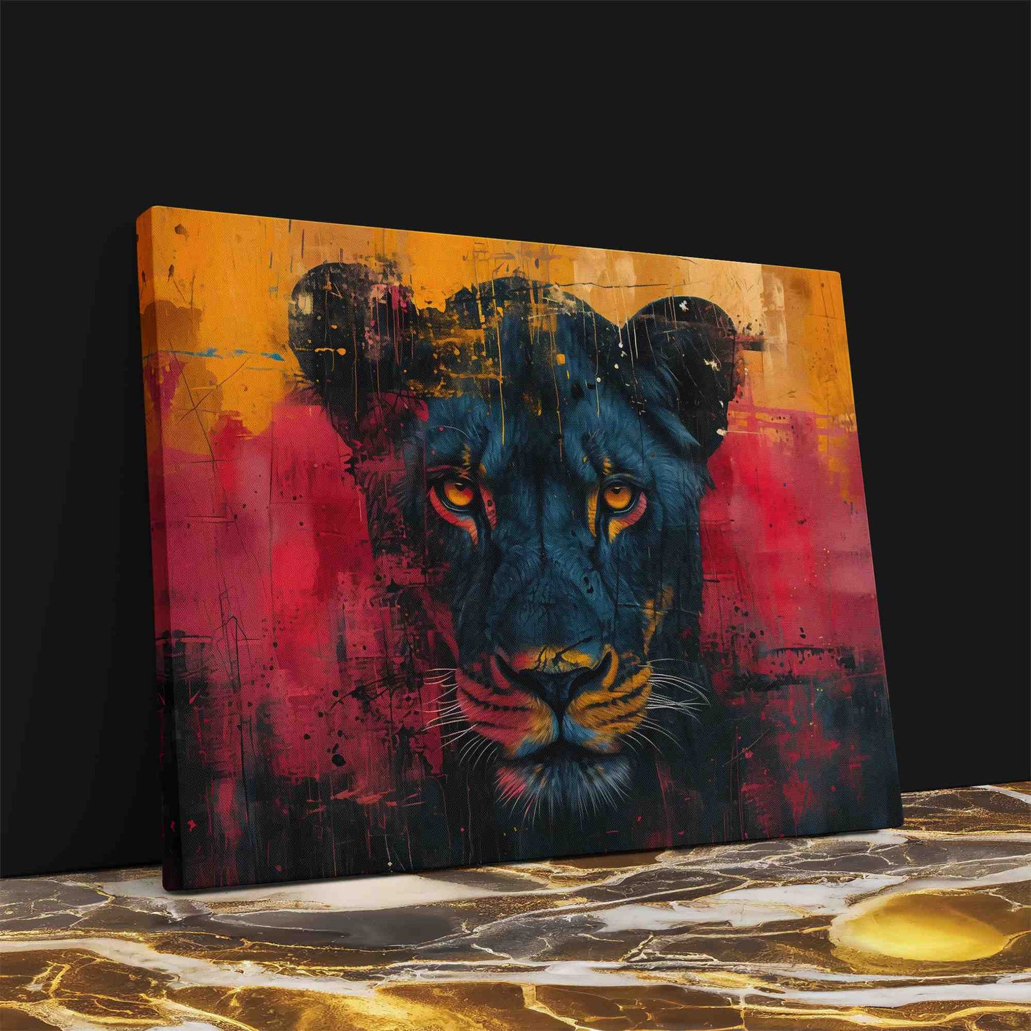Daring Lioness - Red Wall Art