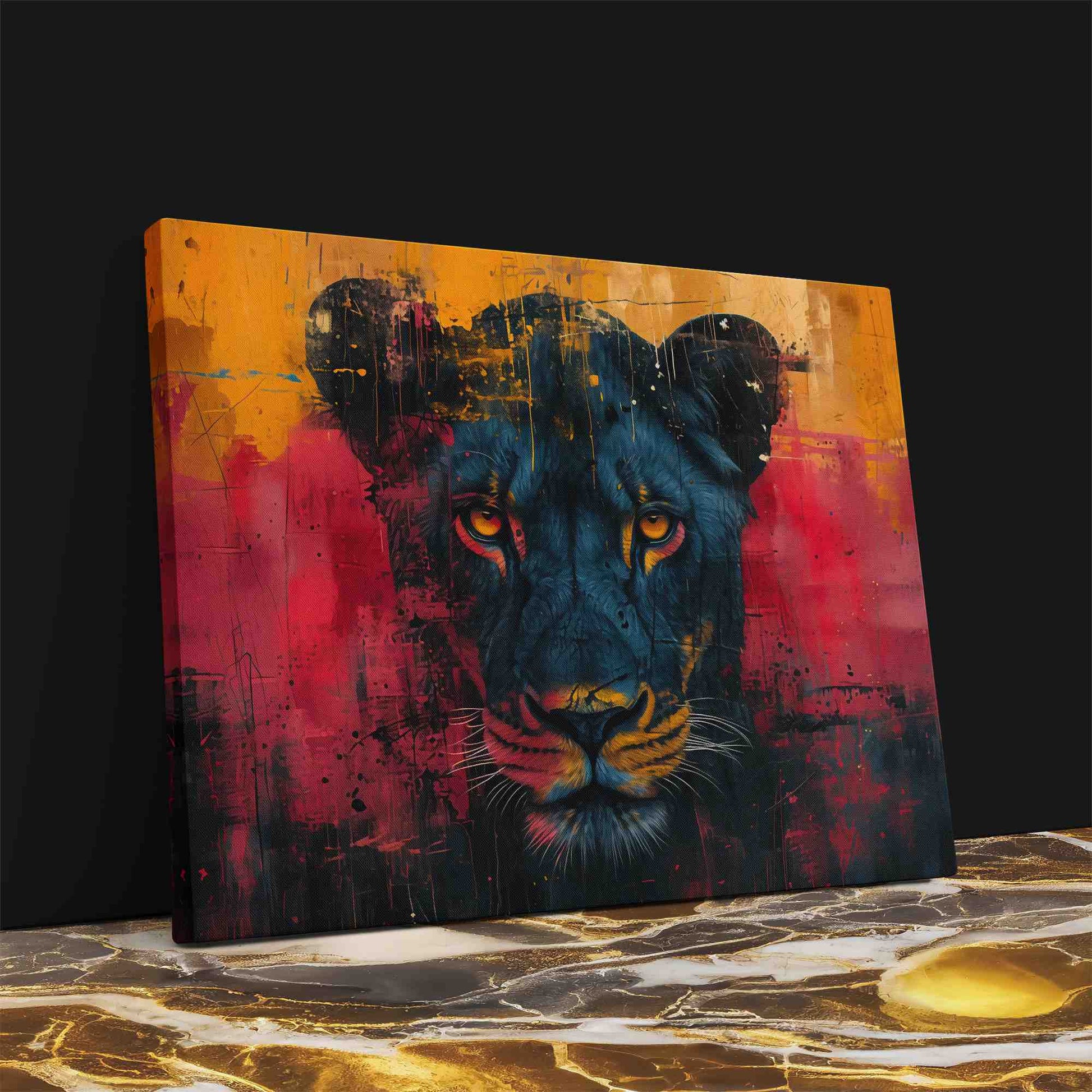 Daring Lioness - Red Wall Art