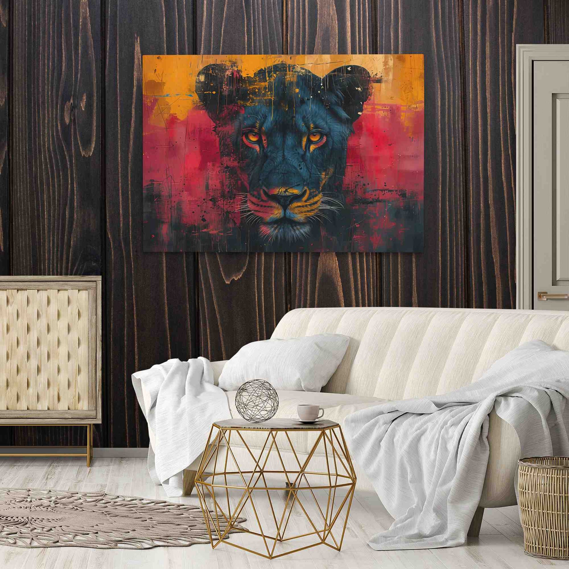 Daring Lioness - Animals Wall Art in Black Frame