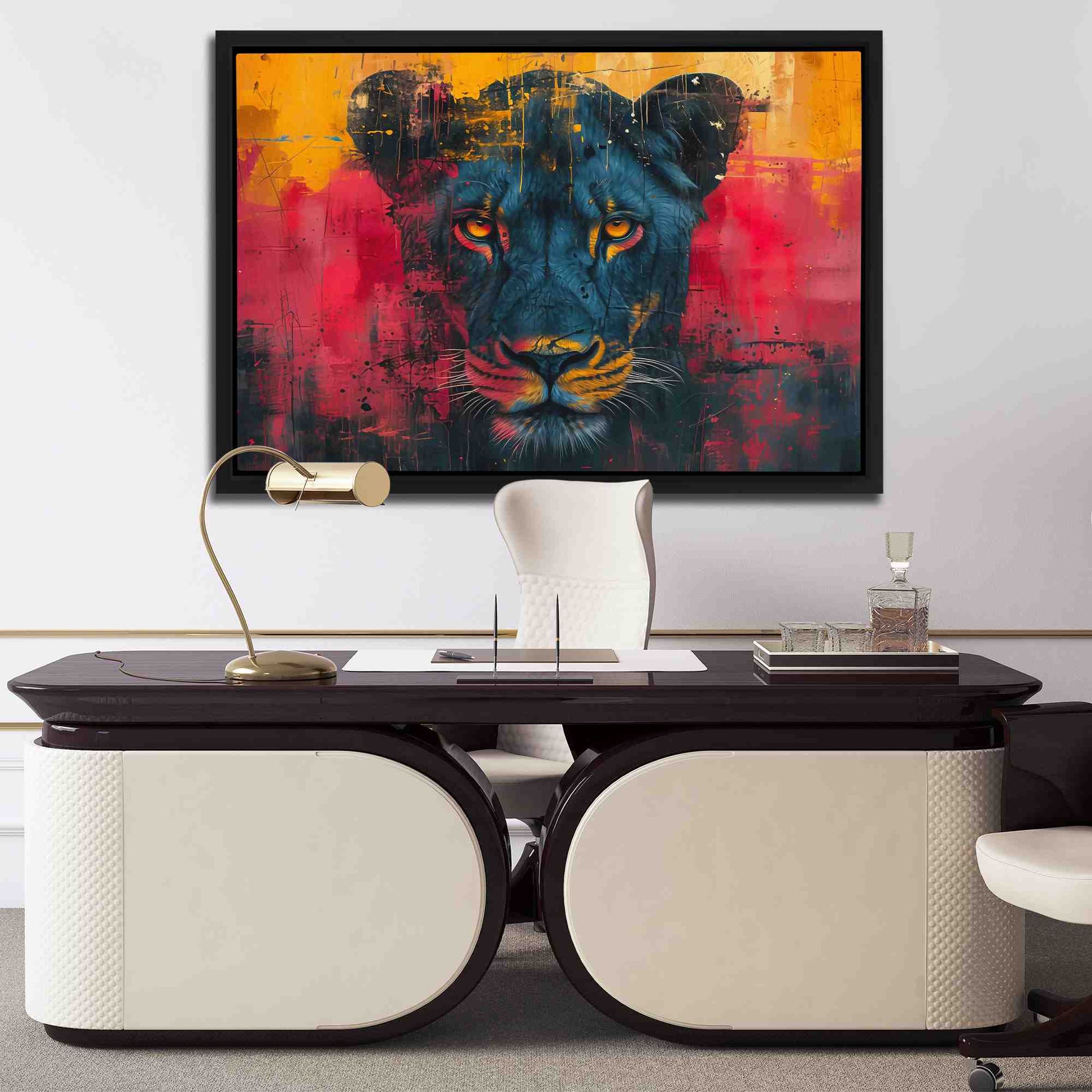 Daring Lioness - Red Canvas Wall Art