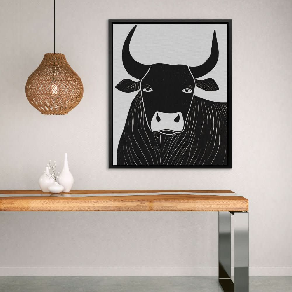 Dark Black Bull - Minimalist Neutral Canvas Wall Art