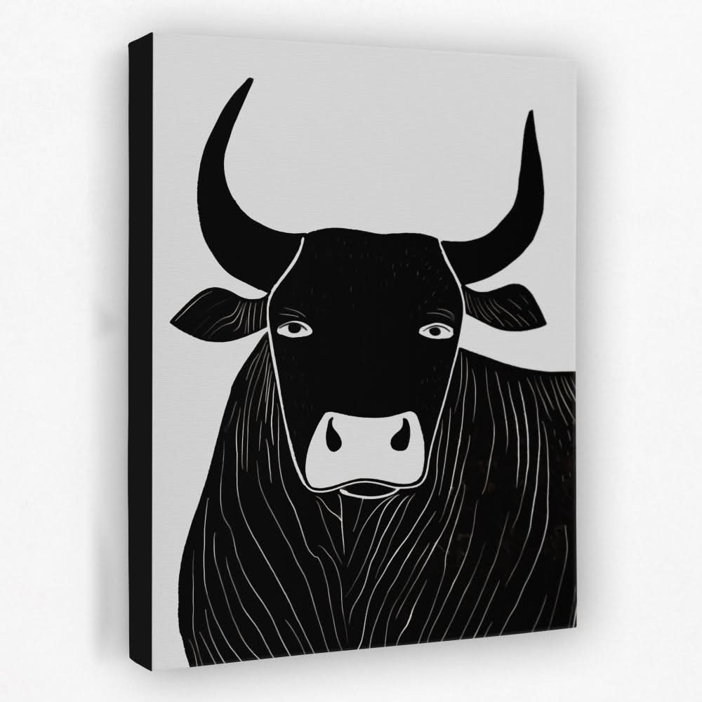 Dark Black Bull - Animals Canvas Wall Art