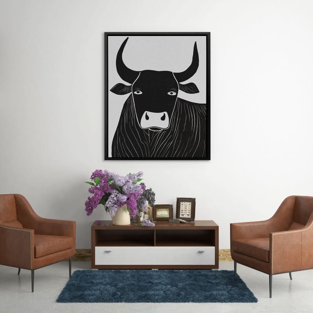 Dark Black Bull - Animals Art for Living Room