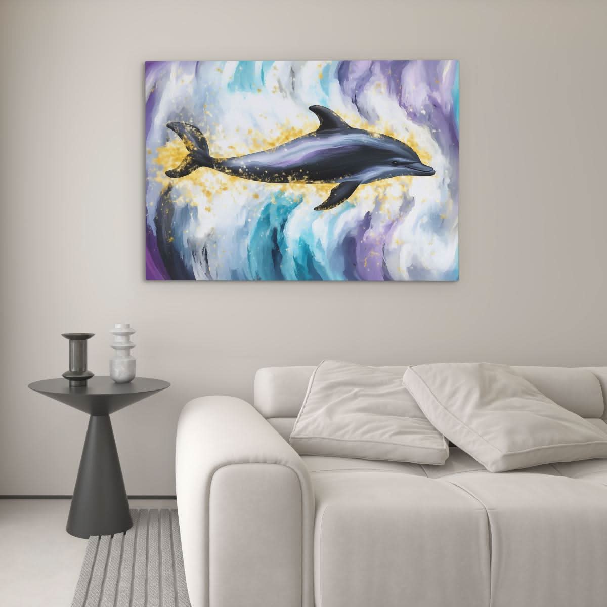 Dark Dolphin - Dolphin Wall Art in Black Frame