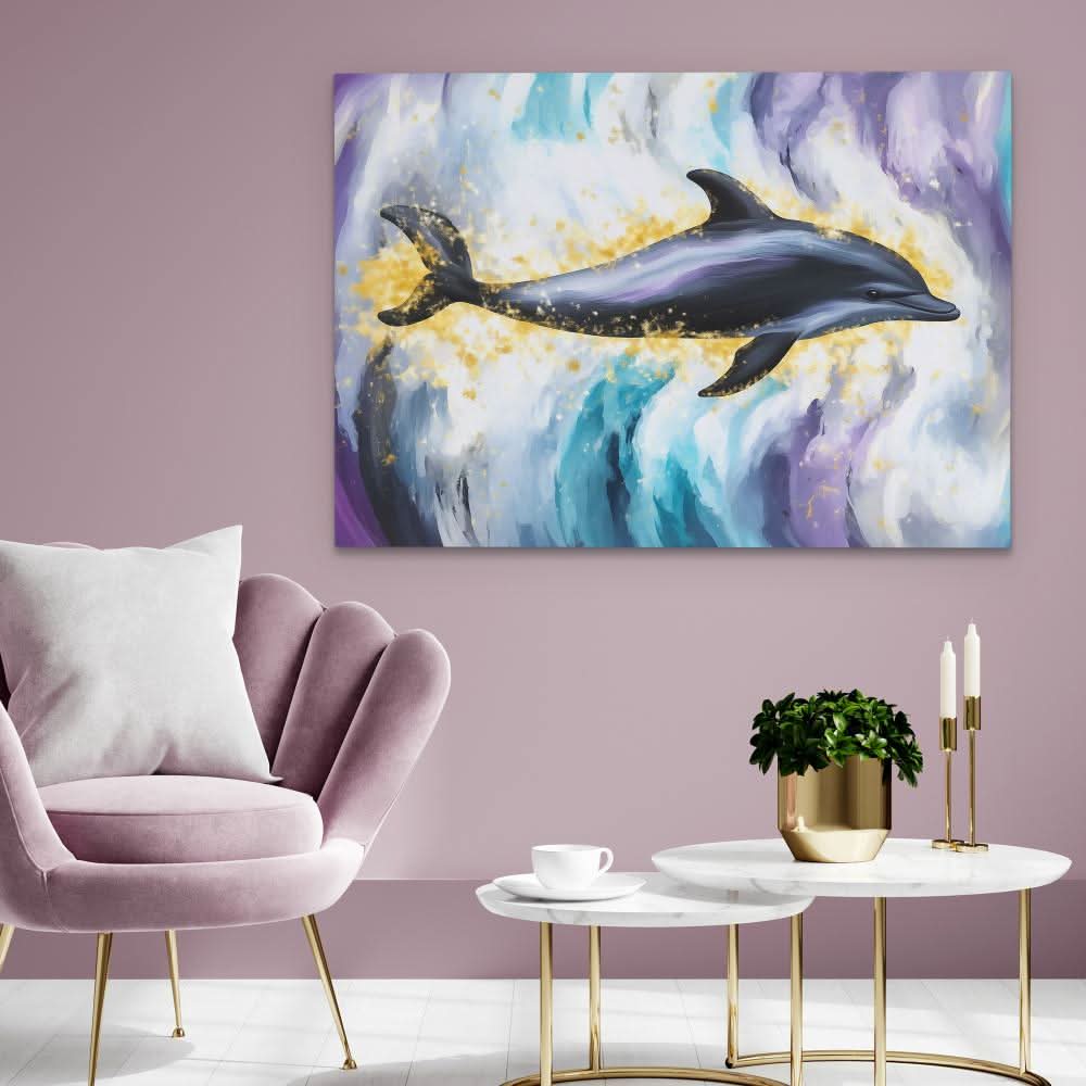 Dark Dolphin - Black and Gold Wall Art for Living Room