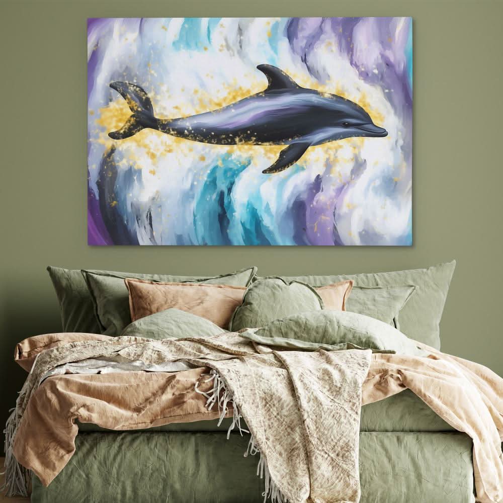 Dark Dolphin - Modern Wall Art in Black Frame