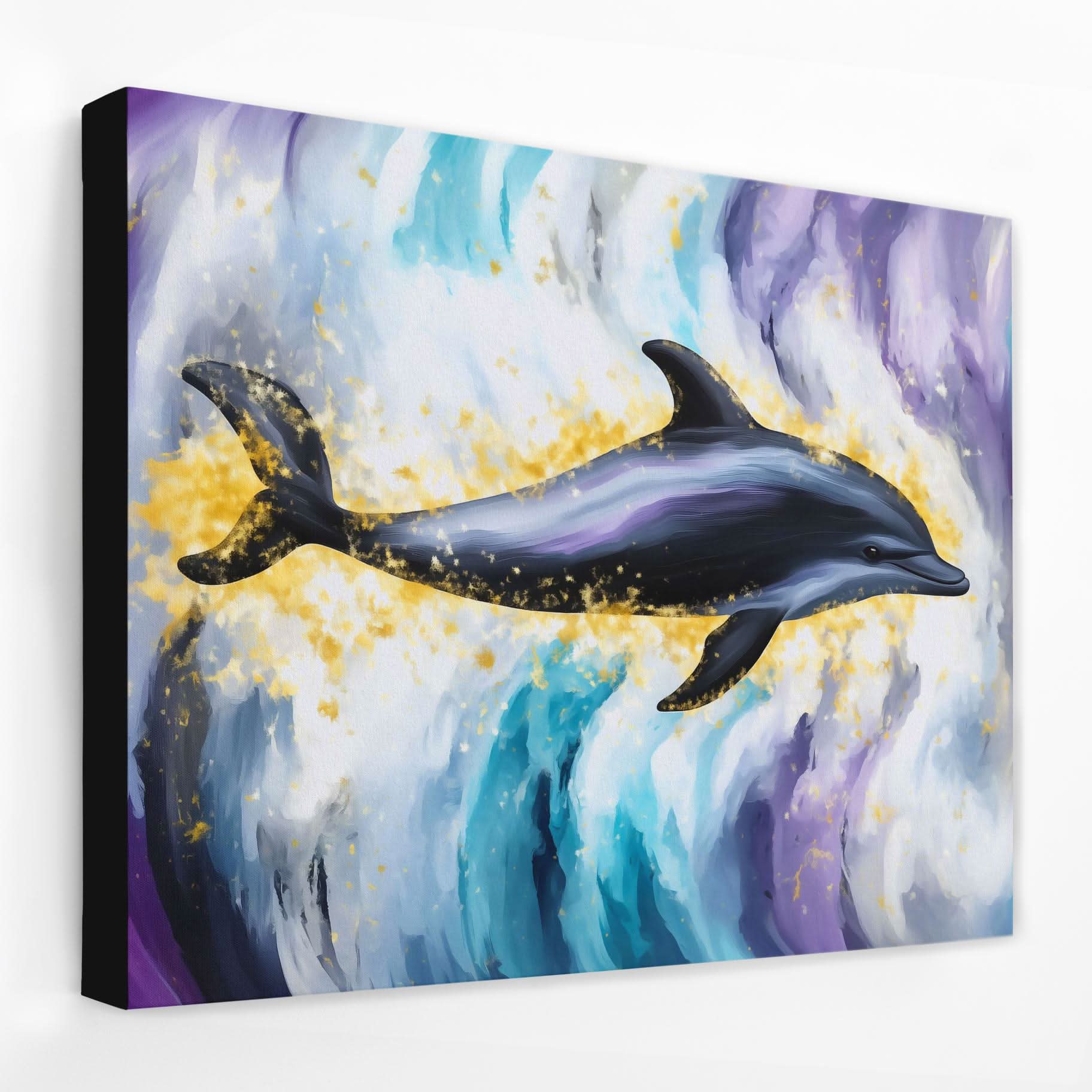 Dark Dolphin - Coastal Canvas Wall Art