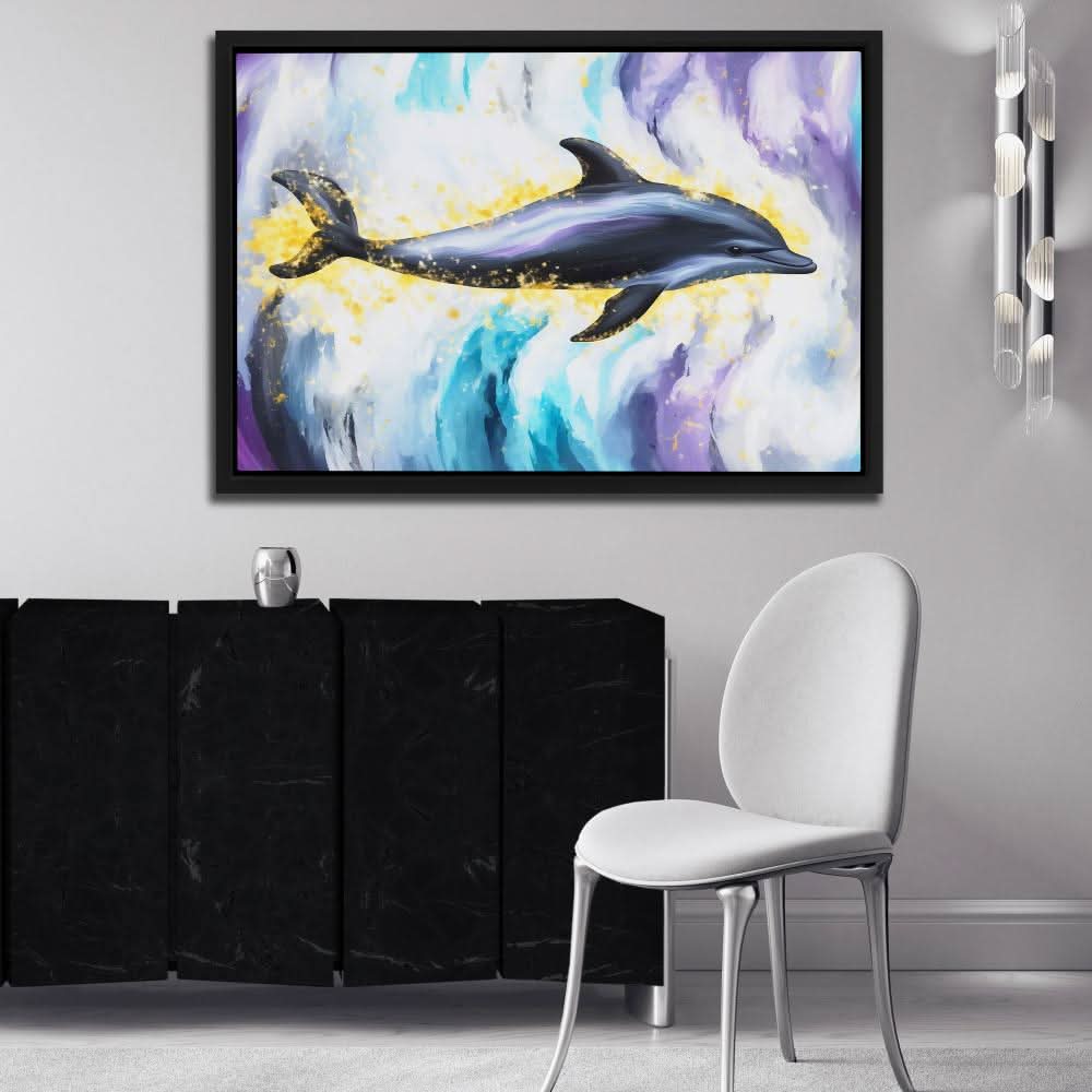 Dark Dolphin - Modern Black and Gold Canvas Wall Art