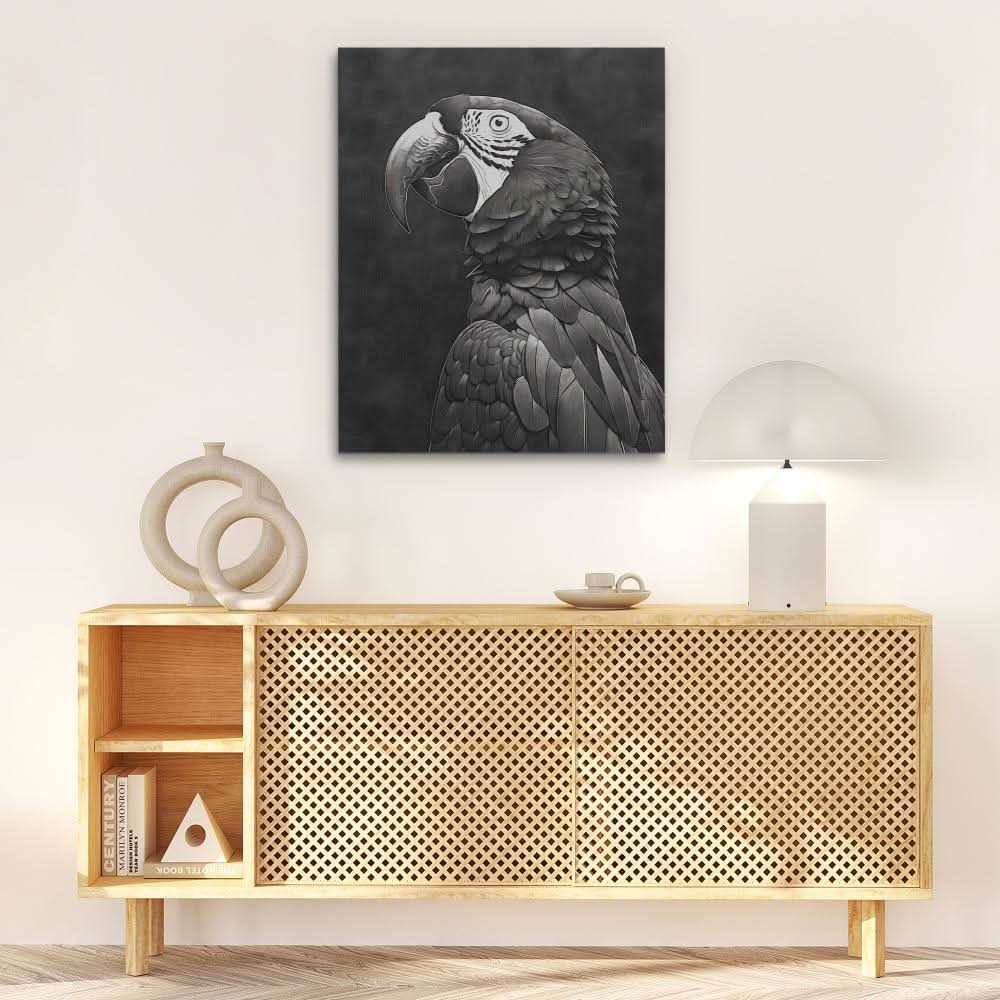 Dark Parrot - Bird Wall Art in Black Frame