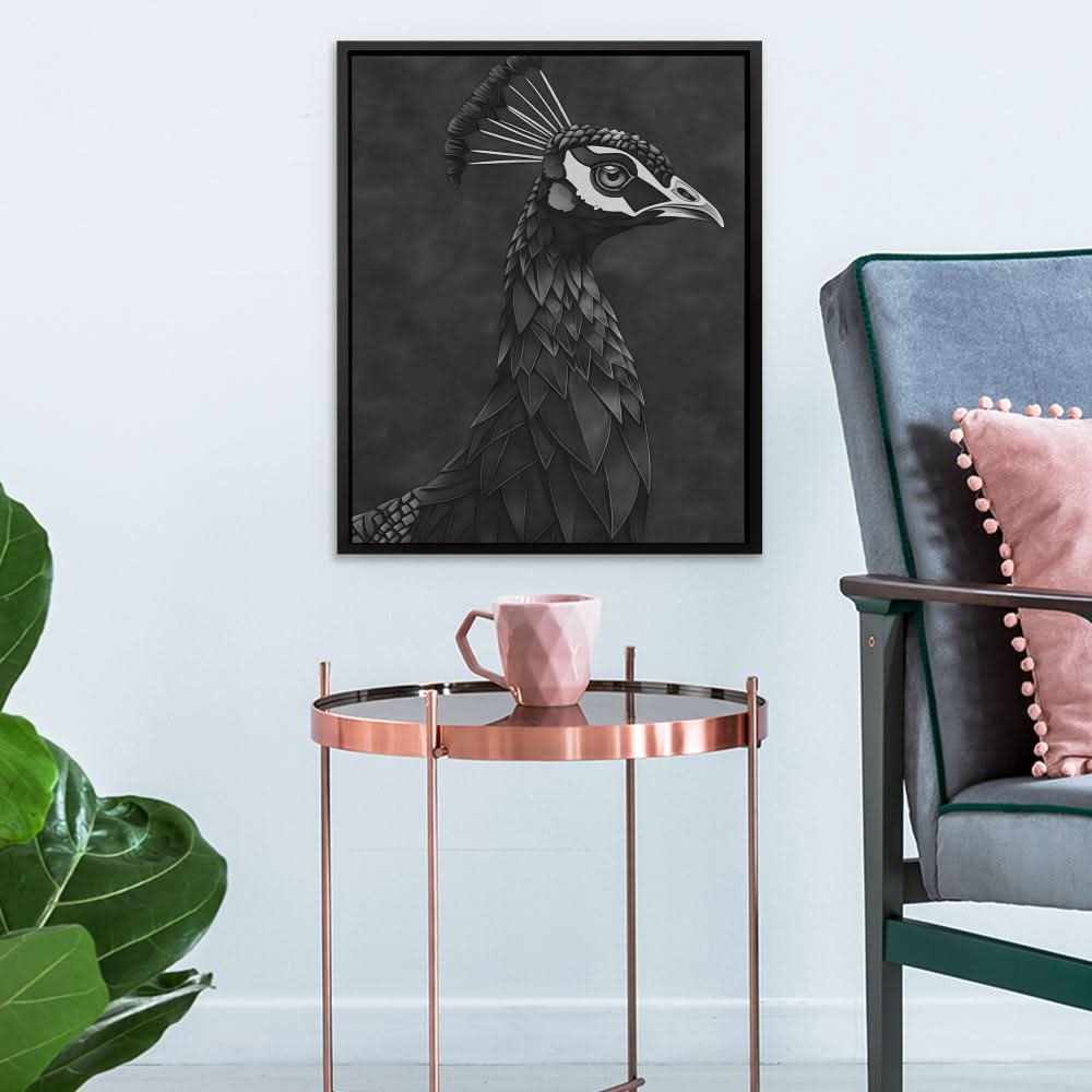 Dark Peacock - Contemporary Wall Art in Black Frame