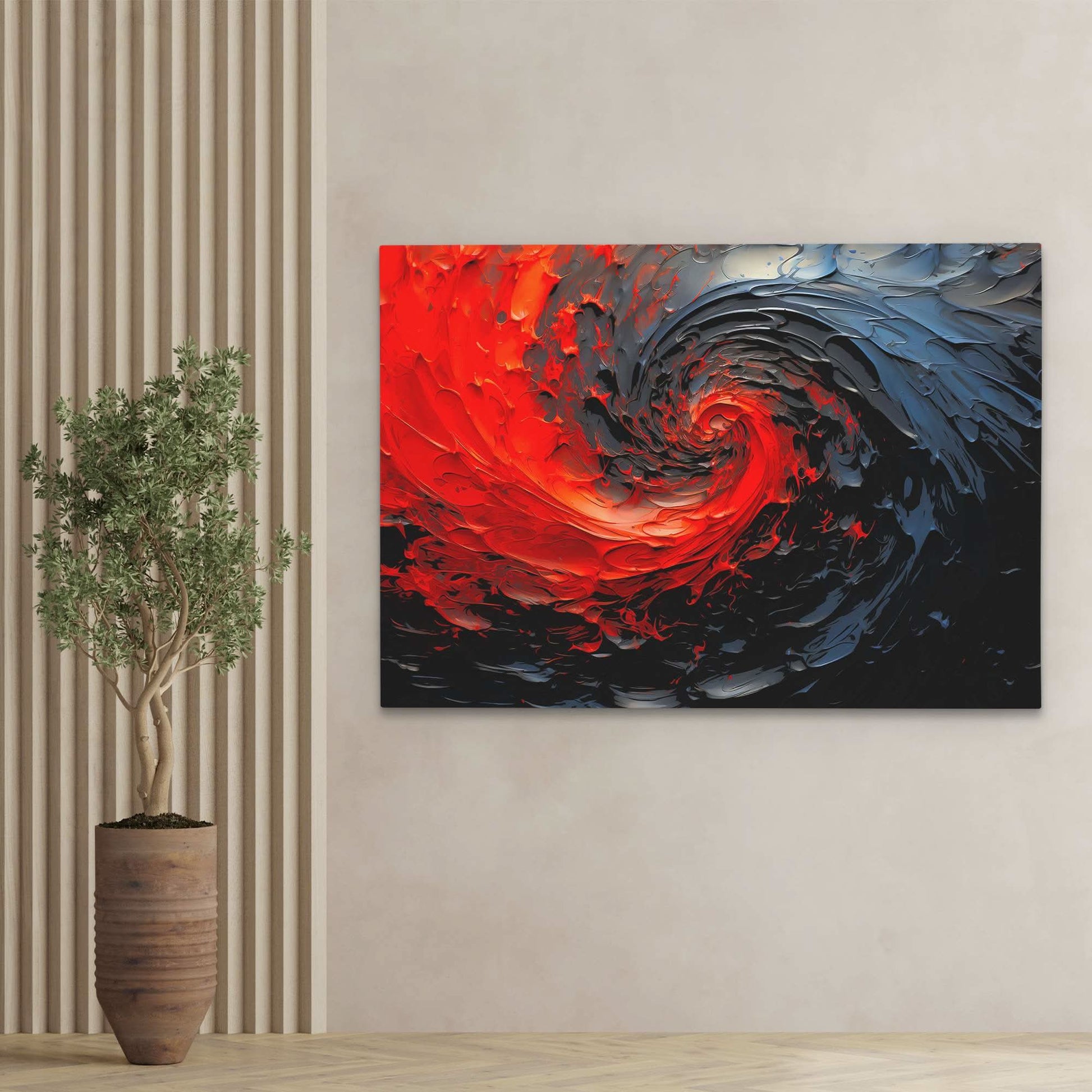 Dark Red Swirl - Black Wave Canvas Print