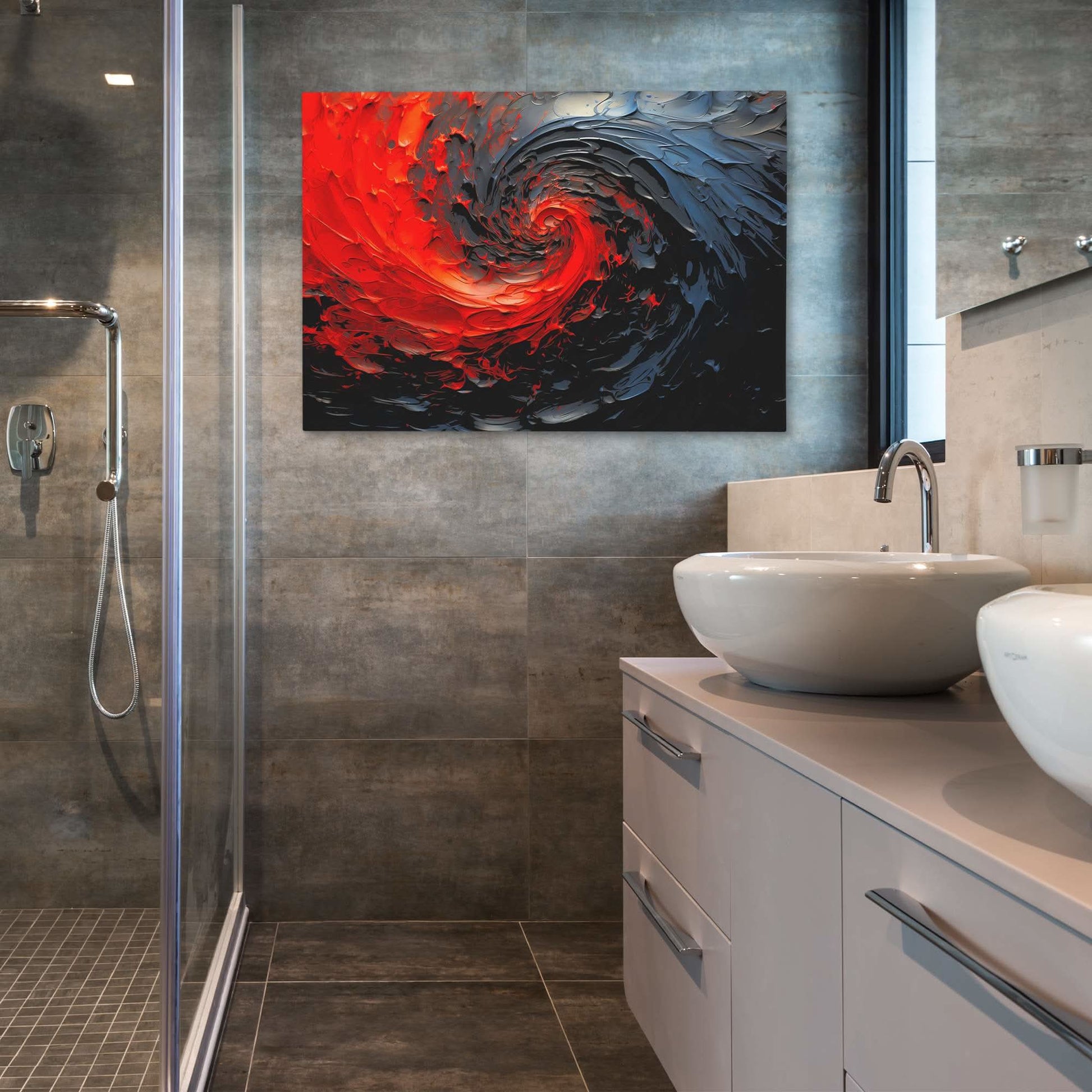 Dark Red Swirl - Wave Wall Art in Black Frame