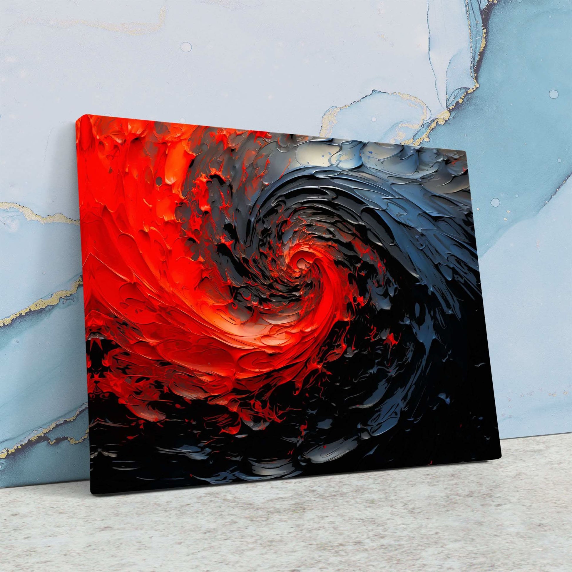 Dark Red Swirl - Abstract Black Canvas Wall Art