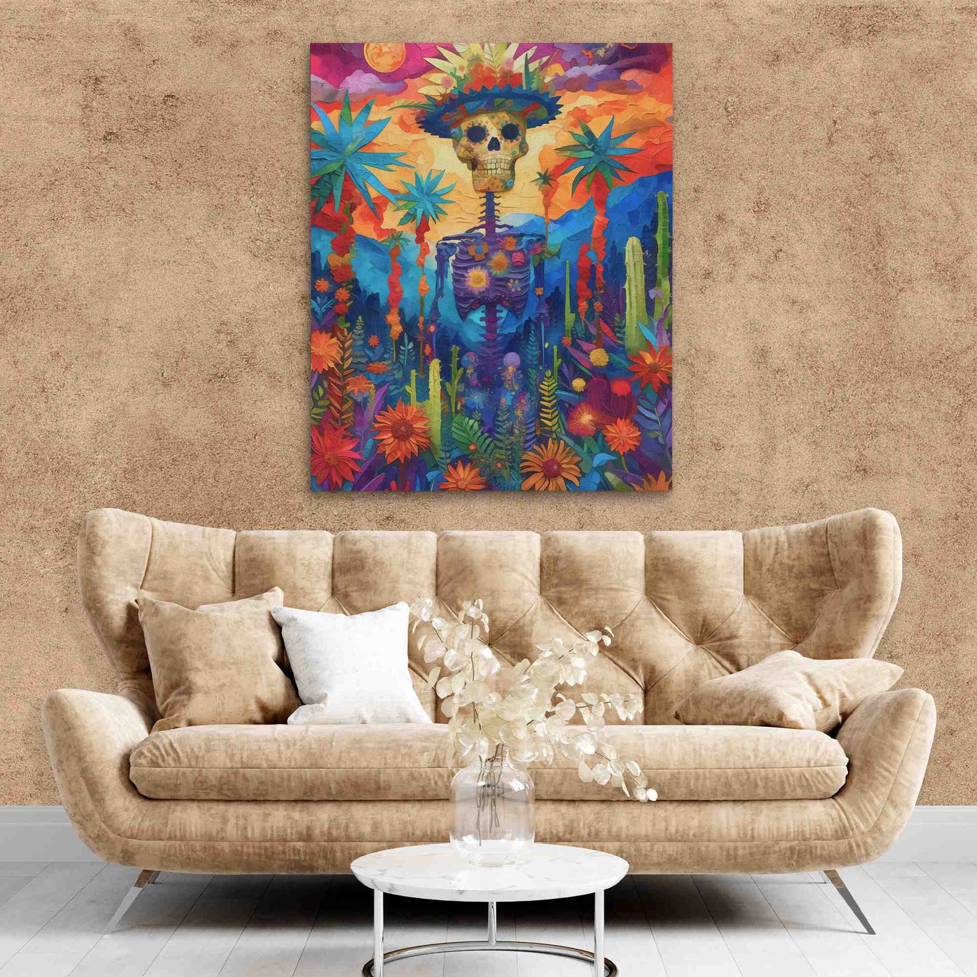 Day of the Dead - Floral Wall Art in Black Frame