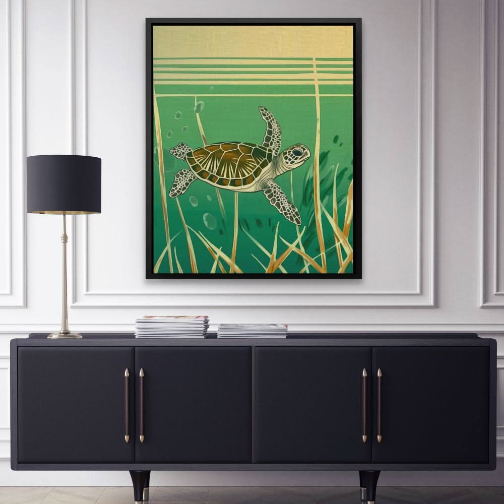 Daydreaming Turtle - Calm Wall Art in Black Frame