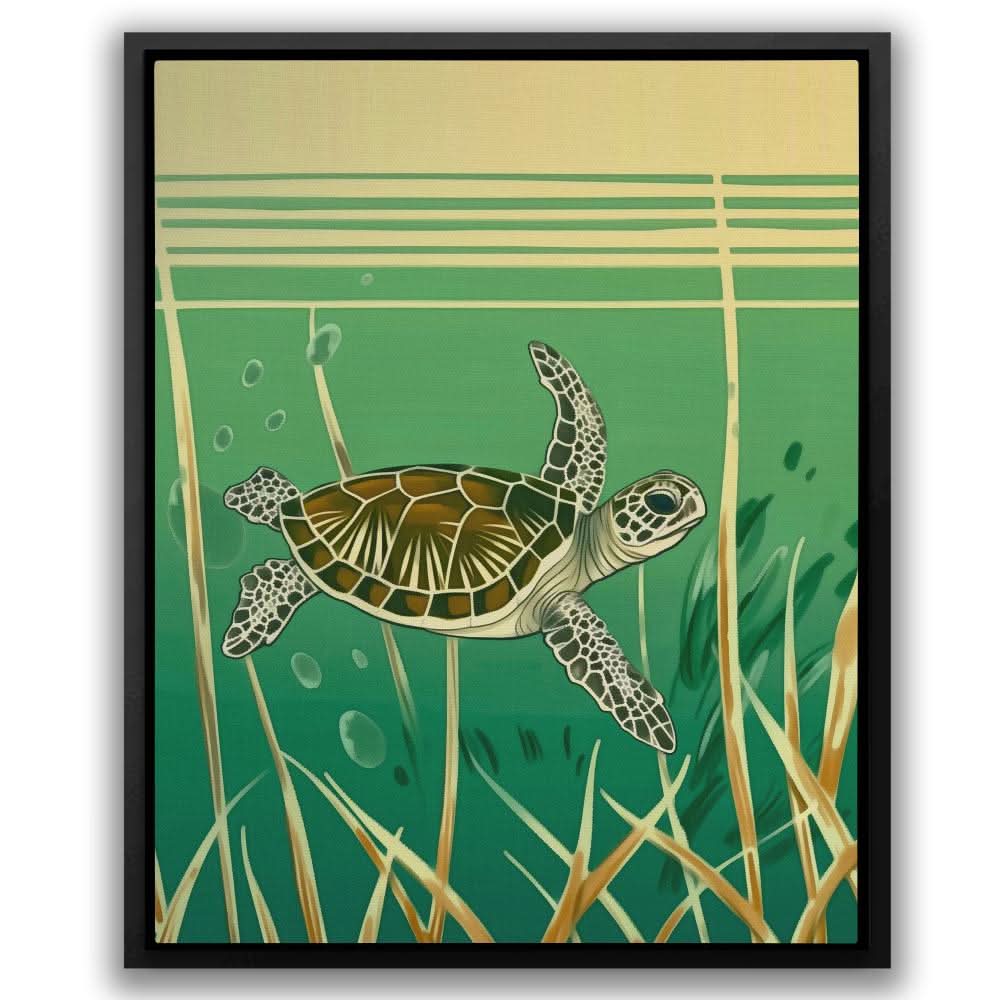Daydreaming Turtle - Wall Art in Black Frame