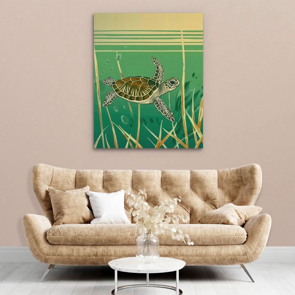 Daydreaming Turtle - Beige Wall Art for Bedroom