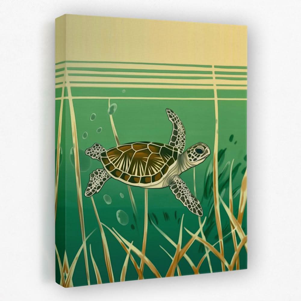 Daydreaming Turtle - Aquatic Canvas Wall Art